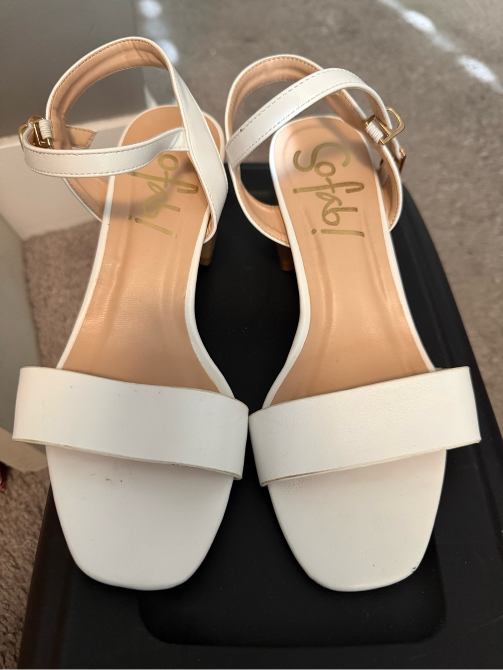Sofft White Open-Toe Ankle Strap Block Heels